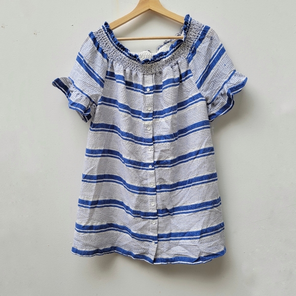 Lost + Wander Bora Bora Dress Button Front Blue Stripe Ruffle Sleeve Large - Picture 3 of 11